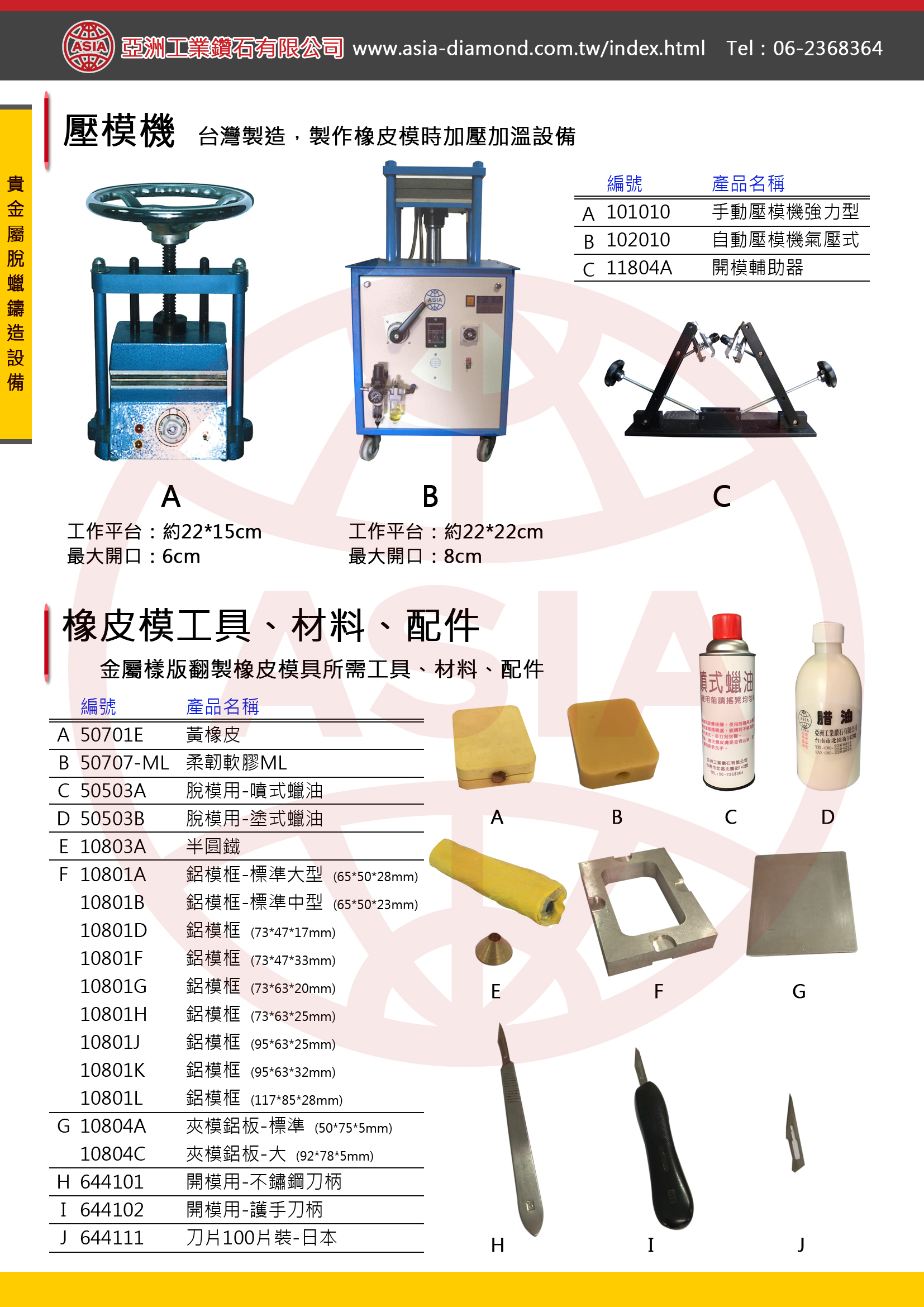 橡皮模工具、材料、配件